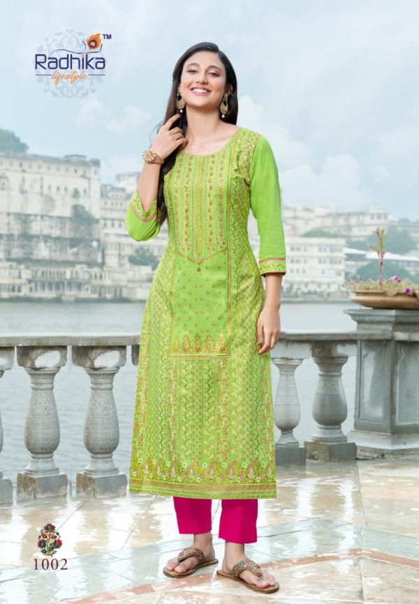 Radhika Flamingo 1 Rayon Regular Wear Kurti With Pant Collection